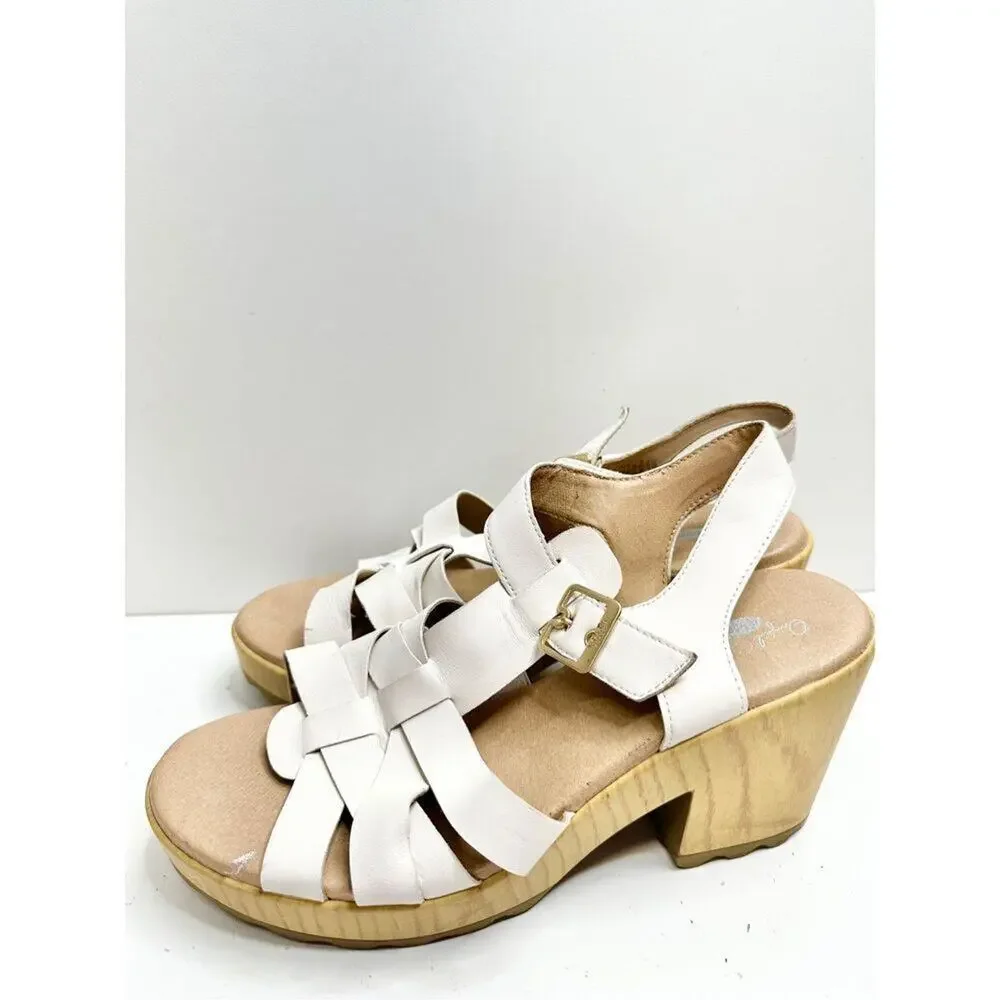 Dr. Scholl’s Sandals Size 9.5 White Leather Open‎ Toe Platform Shoes Buckle